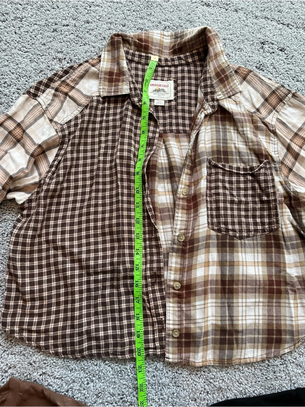 American Eagle Outfitters Brown Plaid Patchwork Shirt with Brown and Black Tees - Picture 6 of 7